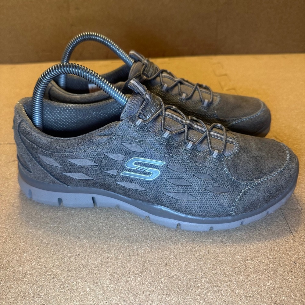 Skechers Empire Game On Womens 8 Dark Taupe Bungee Sneakers 22774W Charcoal Gray